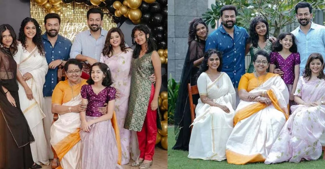 Mallika Sukumaran with her family. Photo: Instagram/ @supriyamenonprithviraj