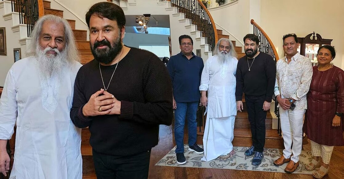 Mohanlal with Yesudas. Photo: Facebook/Mohanlal