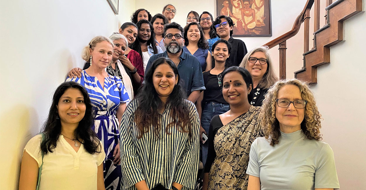 Indian filmmakers Mahesh Narayanan, Indu Lakshmi, and Sudha Padmaja Francis; workshop mentors Bina Paul, Triparna Banerjee, Pamela Ribon, and Maria Raquel Bozzi of Film Independent, with participants of the screenwriting workshop. Photo: Special Arrangement