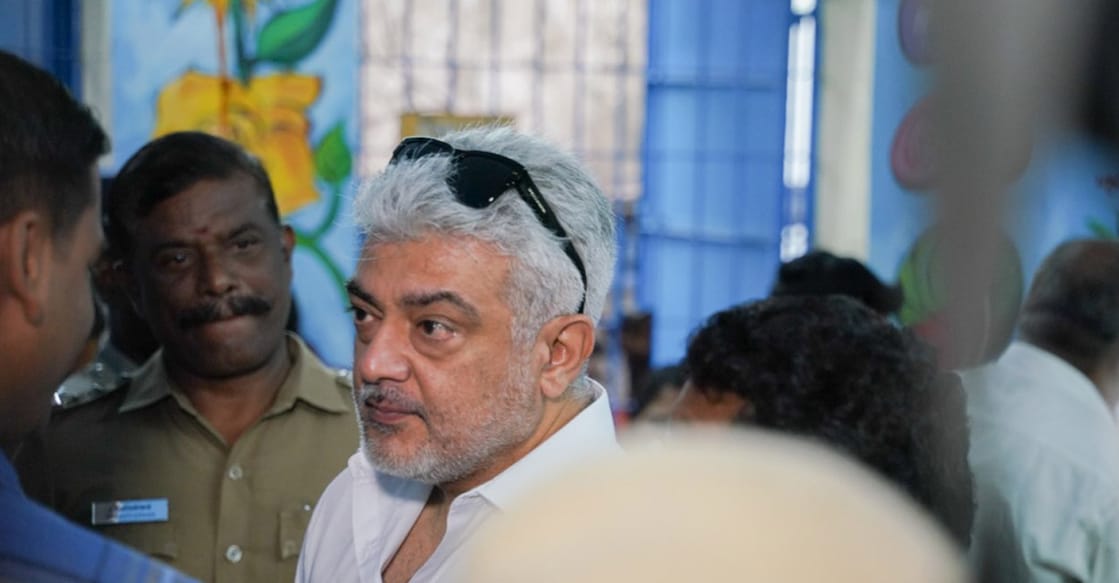 ajith-kumar Ajith Kumar exercised his duty at the Thiruvanmiyur polling booth. Photo | Twitter (@ajithFC)