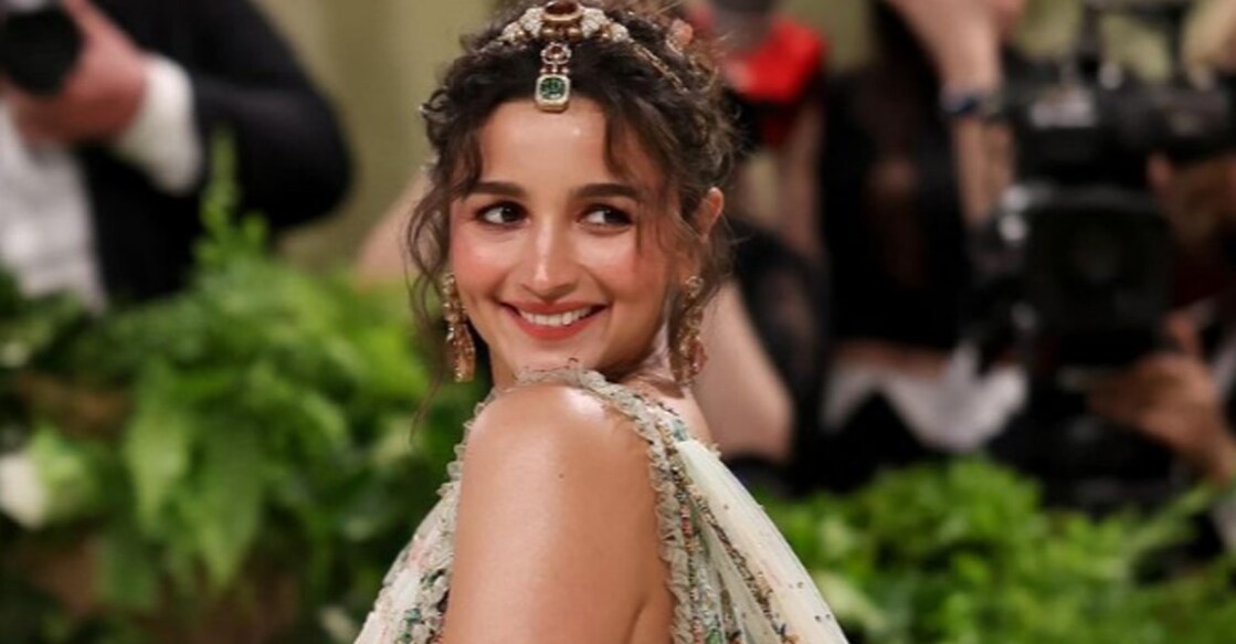 Alia Bhatt looked resplendent in a floral sari. Photo | X