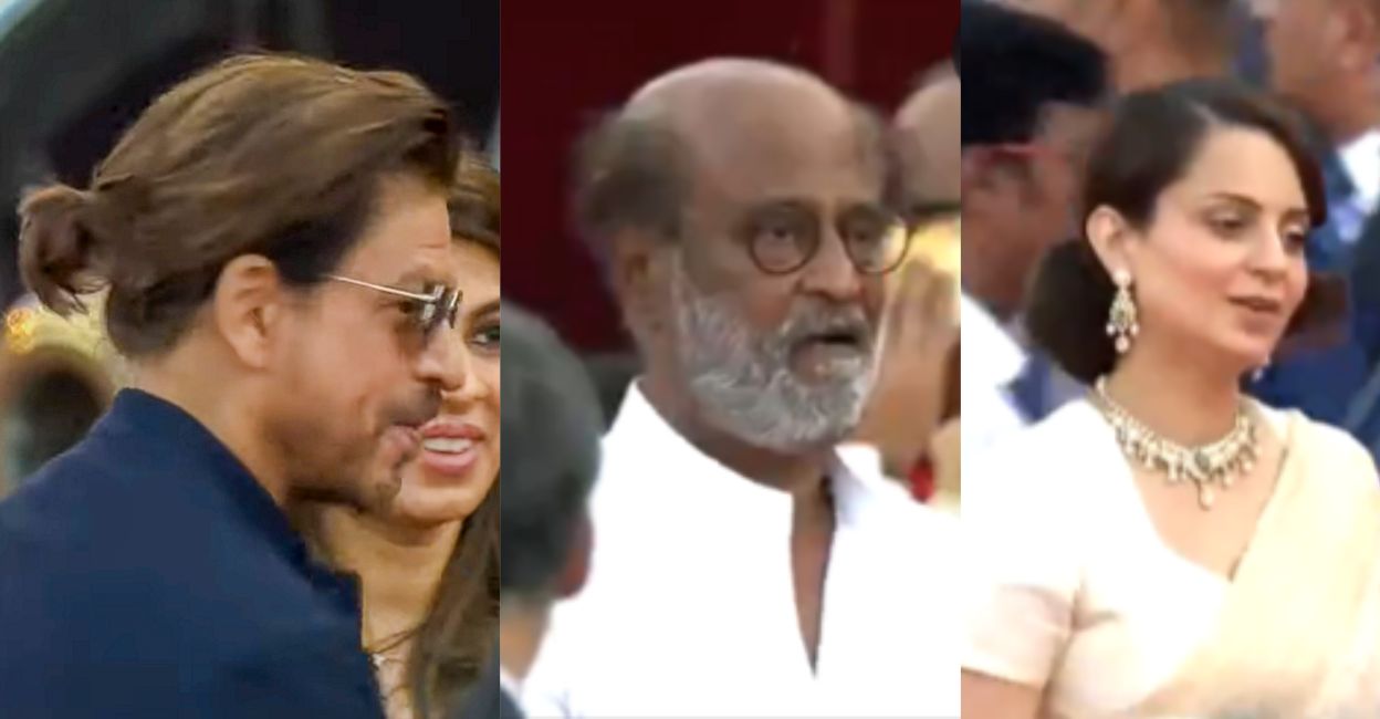 celebrities-swearing-in.jpg Actors Shah Rukh Khan, Rajnikanth, and Kangana Ranaut reach the Rashtrapati Bhavan to attend the swearing-in ceremony.