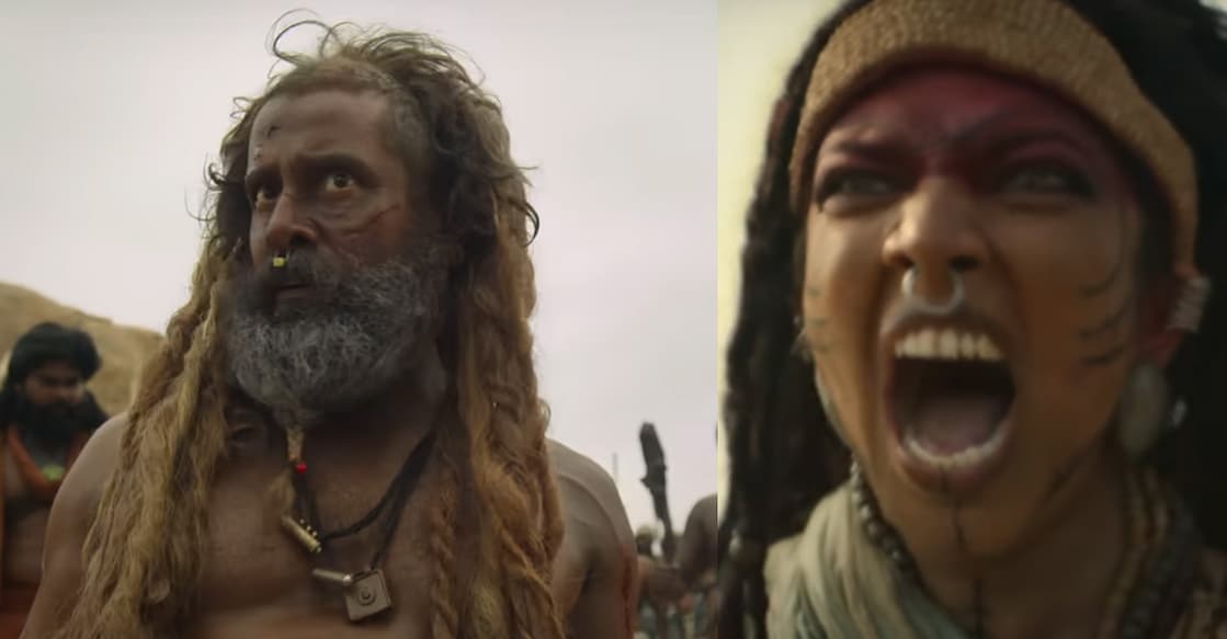 Malavika Mohanan and Vikram in 'Thangalaan' trailer. Photos | YouTube