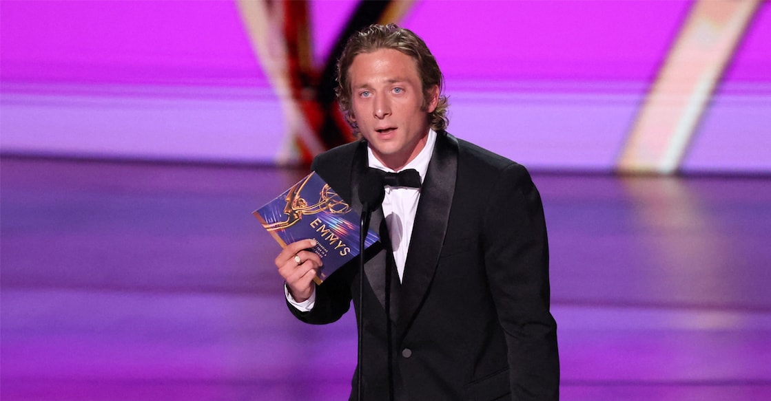 Jeremy Allen White accepts the Best Lead Actor in a Comedy Series award for his work in "The Bear" at the 76th Primetime Emmy Awards. Photo: Reuters/Mario Anzuoni