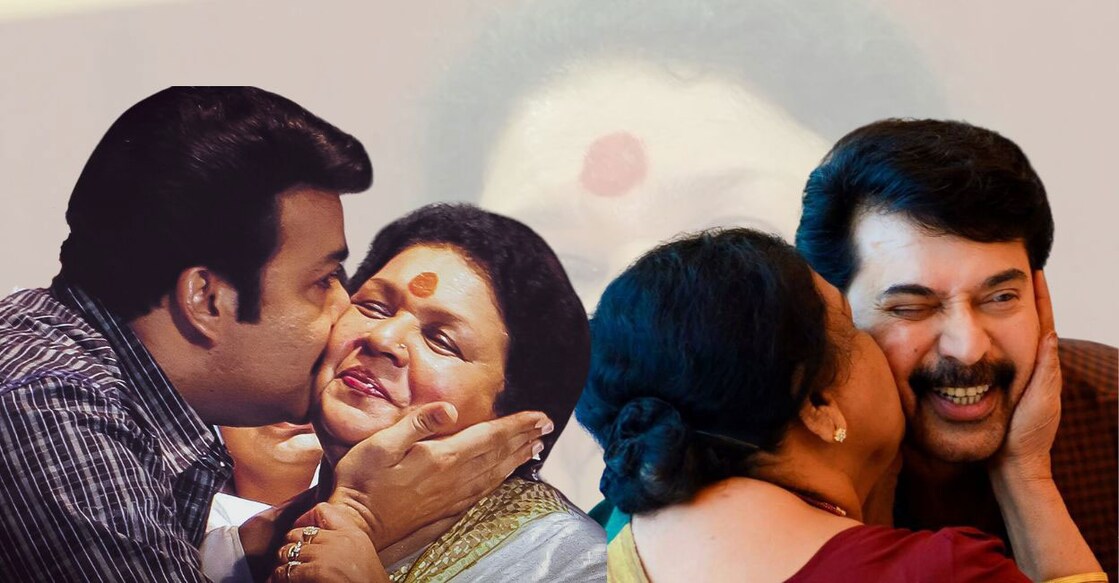 Mohanlal and Mammootty posted adorable pictures with Kaviyoor Ponnamma as they paid tributes to the late actor. Photos edited using Canva