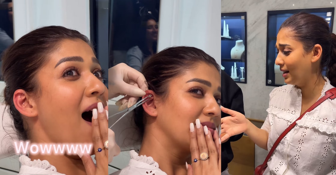 Nayanthara getting her ear pierced. Photo: Instagram/ nayanthara