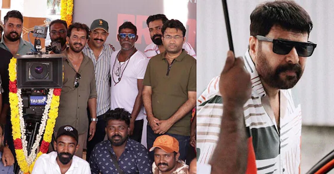 Vinayakan and crew of the movie, Mammootty. Photo: Instagram