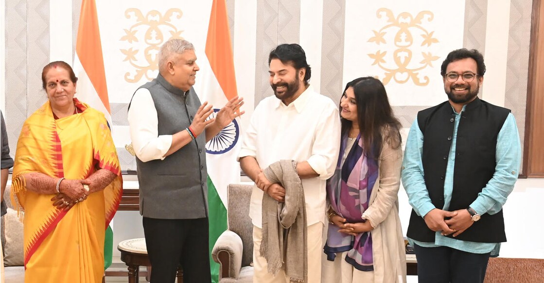 The actor was accompanied by his wife Salfath and CPI (M) MP John Brittas, while the vice-president's wife Sudesh Dhankhar was also present.