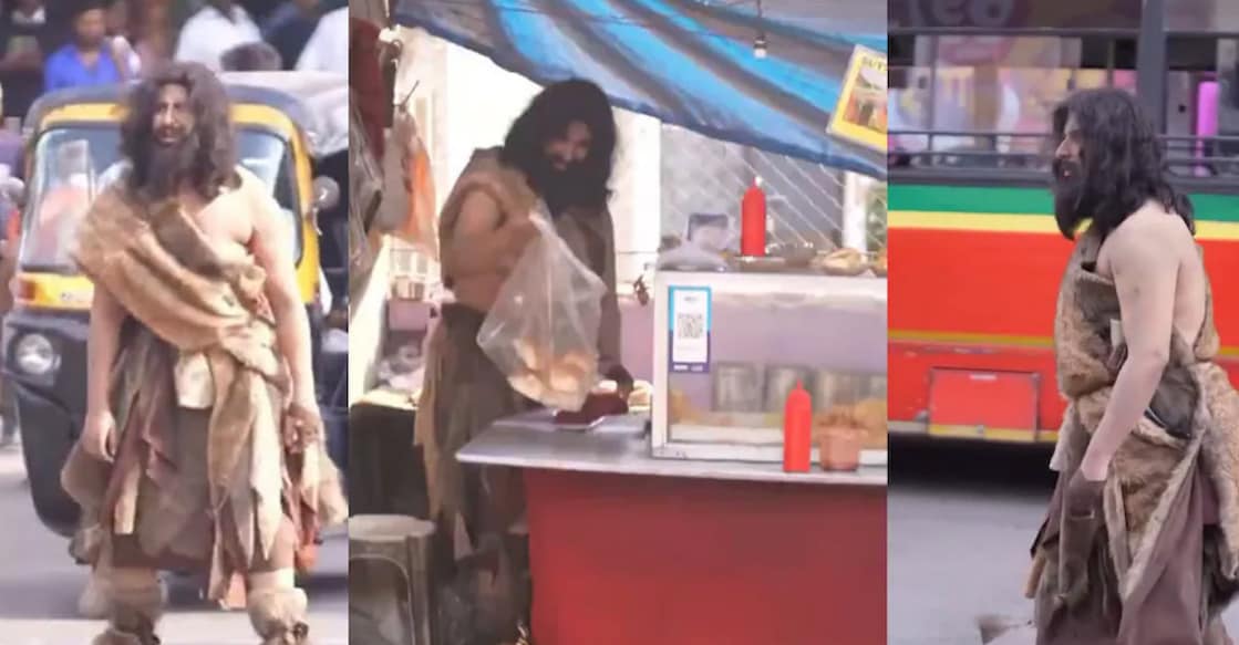 aamir-khan Grab from the video featuring a man dressed in caveman attire. Photo: X