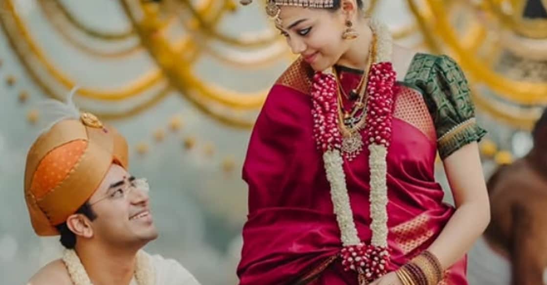Tejasvi Surya, BJP MP recently tied the knot with Carnatic singer Sivasri Skandaprasad. Photo: Instagram/sivasri.skanda