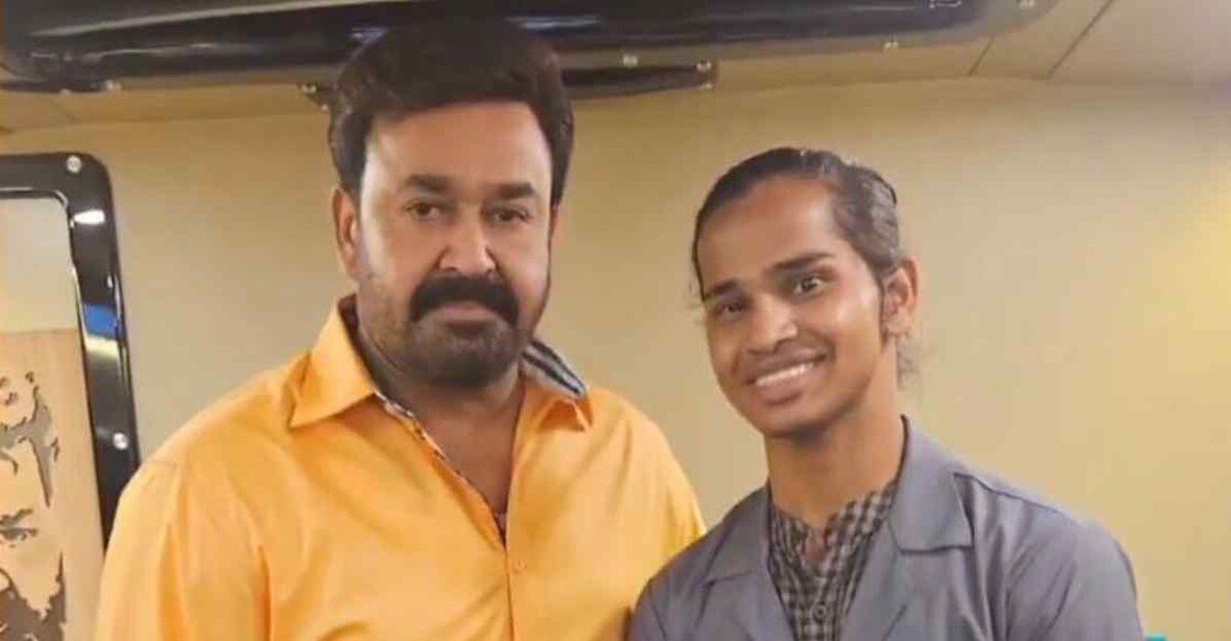 Chandu Naik with Mohanlal. Photo: Manorama News