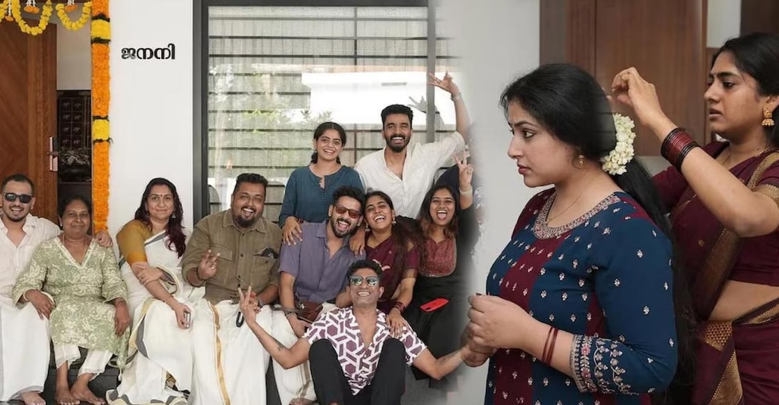 Nimisha Sajayan and friends in front of her house. Photo: Special arrangement