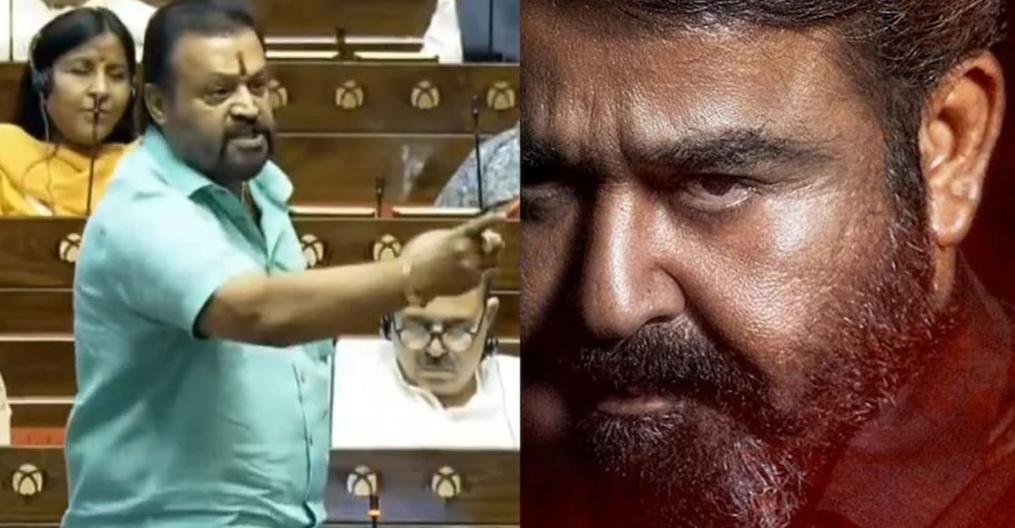 suresh-gopi-mohanlal Suresh Gopi speaking at the Rajya Sabha. Photo: Manorama News