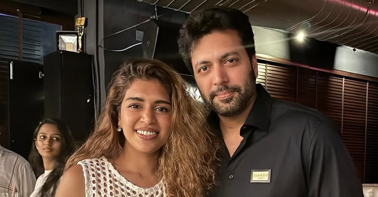 Kenishaa, Ravi Mohan and Aarti. Photo: Instagram
