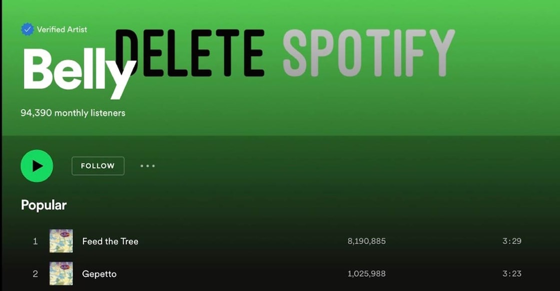 'Delete Spotify' message on Spotify. Photo: IANS