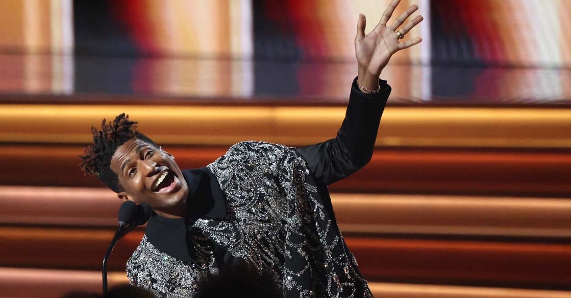 Jon Batiste accepts the Grammy award for Album of the Year for 'We Are'. Photo: Reuters/Mario Anzuoni
