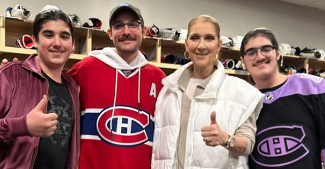 The 55-year-old star popped in the locker room to say hello to her hometown hockey squad alongside her sons Rene-Charles, 22, and 13-year-old twins Nelson and Eddy. Photo | Instagram (@celinedion)