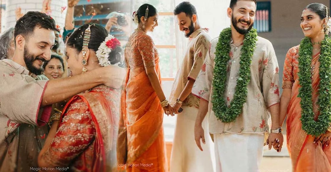 Sushin Shyam and Uthara Krishnan got married in a private ceremony. Photo: Magic Motion Media