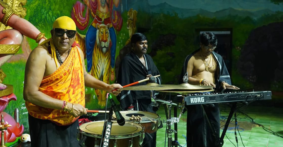 Sivamani performing at Sabarimala. Photo: Special arrangement