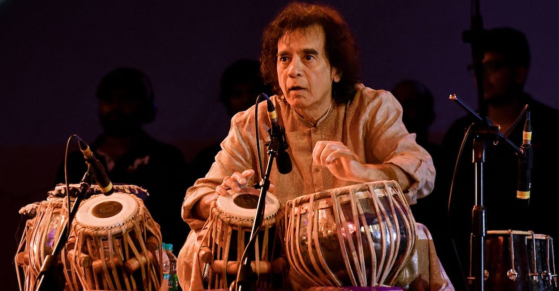Zakir Hussain performs during a concert at the Indian Music Experience (IME), the country's first interactive music museum, in Bangalore on July 27, 2019. Photo: PTI. 