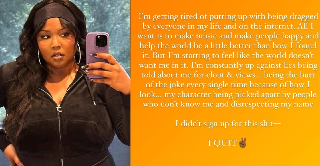 While the singer didn't reveal what prompted the statement, the post's comment section was filled with encouraging messages from her peers. Photo | Instagram (lizzobeeating)