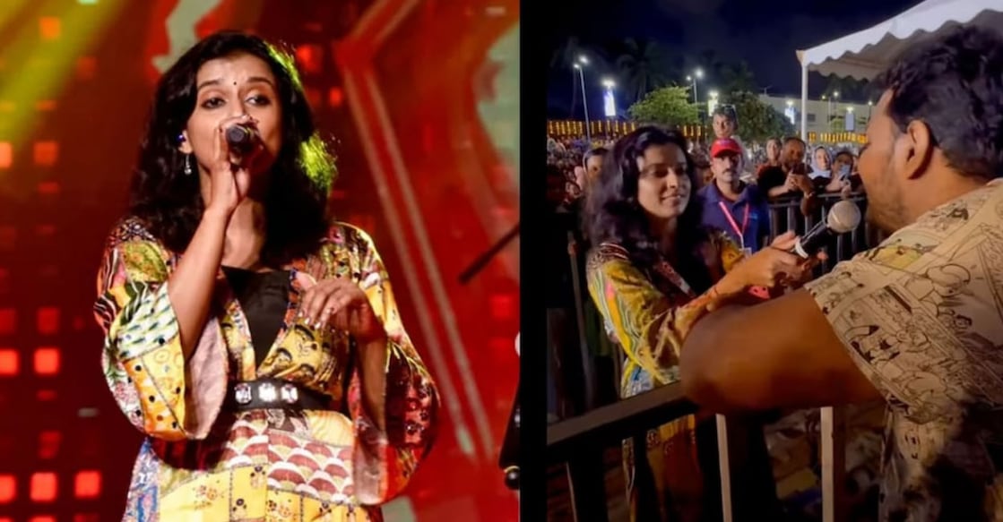 sithara-krishnakumar Sithara Krishnakumar handed over the mic to Hegin Han at the concert. Photo: Instagram/ hegin_han