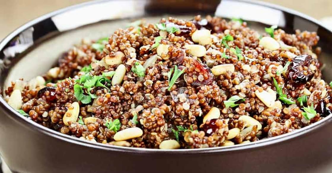 Cranberry, quinoa, pine nuts and rocket leaves salad
