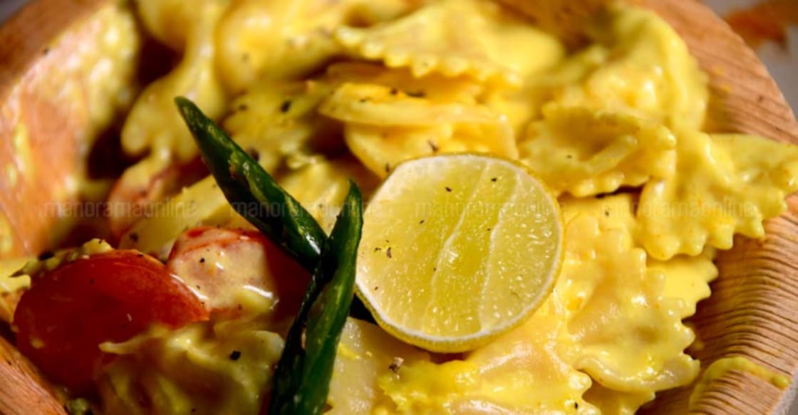 Vegan pasta in coconut milk and tender coconut pulp Vegan pasta in coconut milk and tender coconut pulp