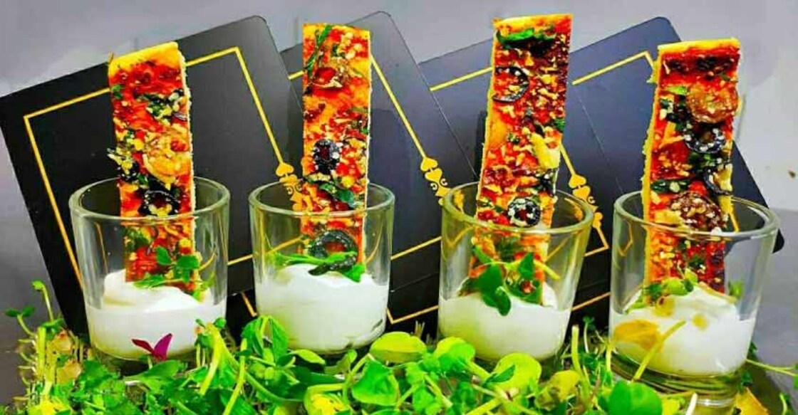 Tequila prawn taco cups with chilli lime dressing