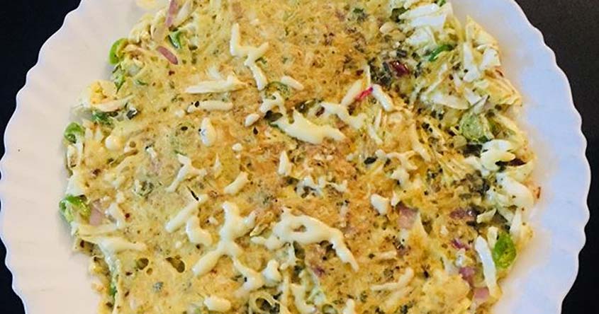 Make delicious vegetable-egg pizza in a non-stick pan Make delicious vegetable-egg pizza in a non-stick pan
