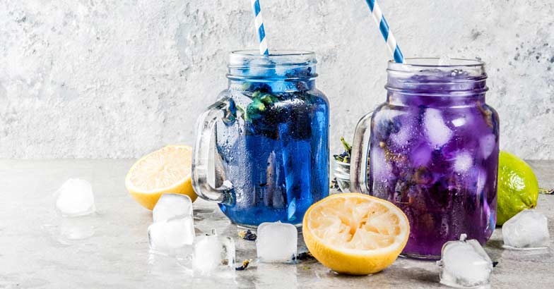 Blue and purple iced teas Blue and purple iced teas