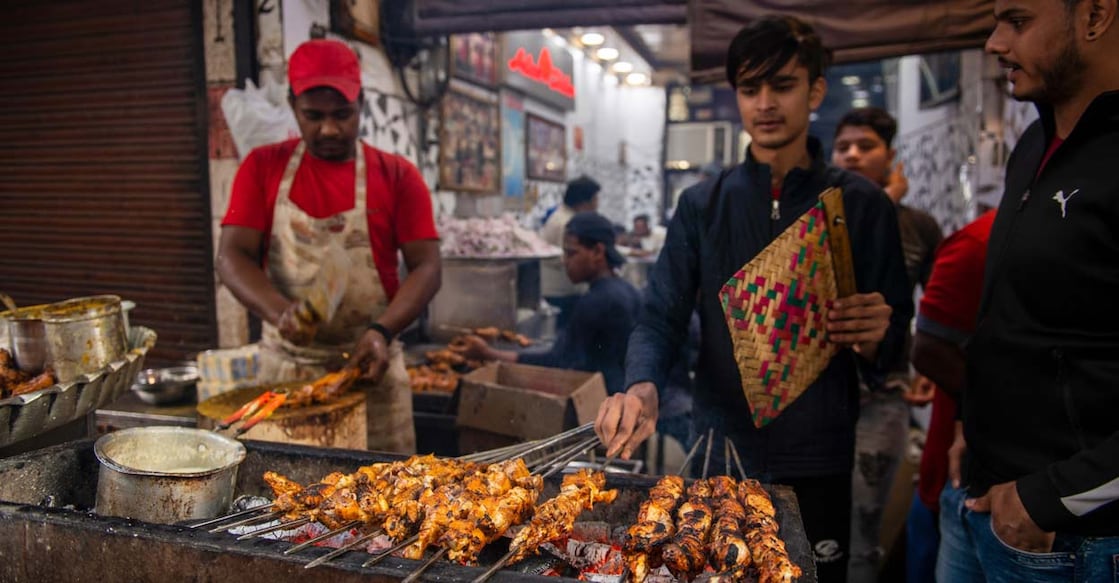 Kebabs made in a food street in Delhi. Photo: Shutterstock Images