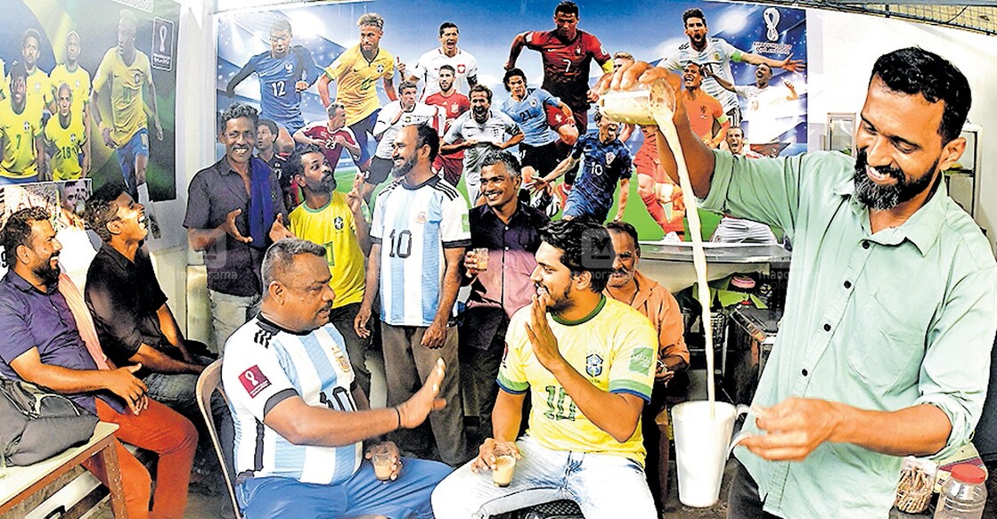The workers of the nearby godown double up as soccer fanatics and vociferously discuss in detail at the tea shop the chances of each team in the upcoming Qatar World Cup. Photo: Manorama