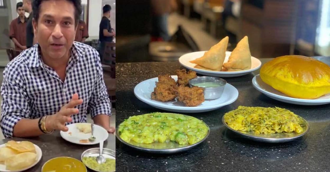 (L) Screengrab from the reel shared  @sachintendulkar on Instagram. (R) Alsande and other dishes, a photo shared by @cafe_tato.