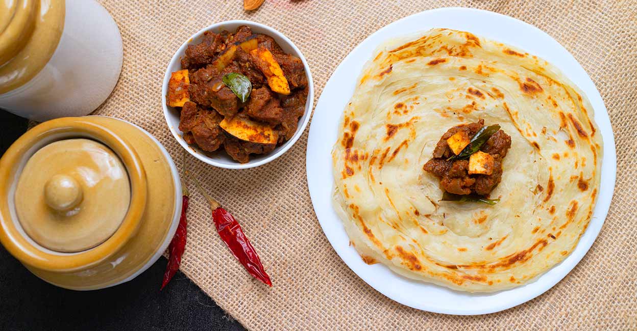 Kerala porotta with beef curry Kerala porotta with beef curry. Photo: Shutterstock/Santhosh Varghese