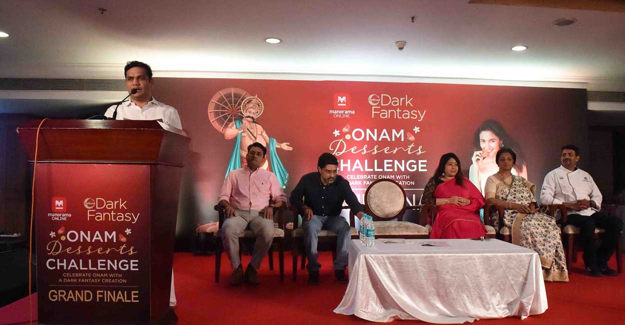 onam-dark-fantasy-contest-winners-3 Hibi Eden MP speaks at the presentation ceremony of the Manorama Online Dark Fantasy Dessert Challenge.