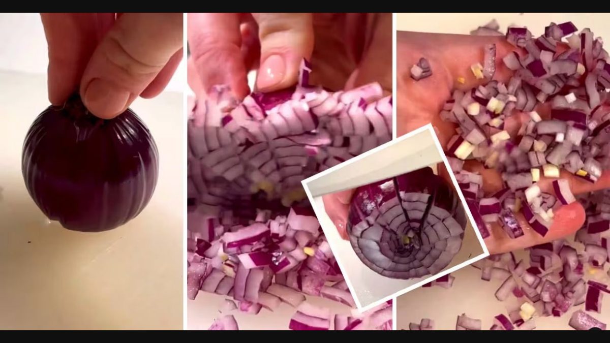 Hack shows no-tears secret to dicing onion in 30 seconds