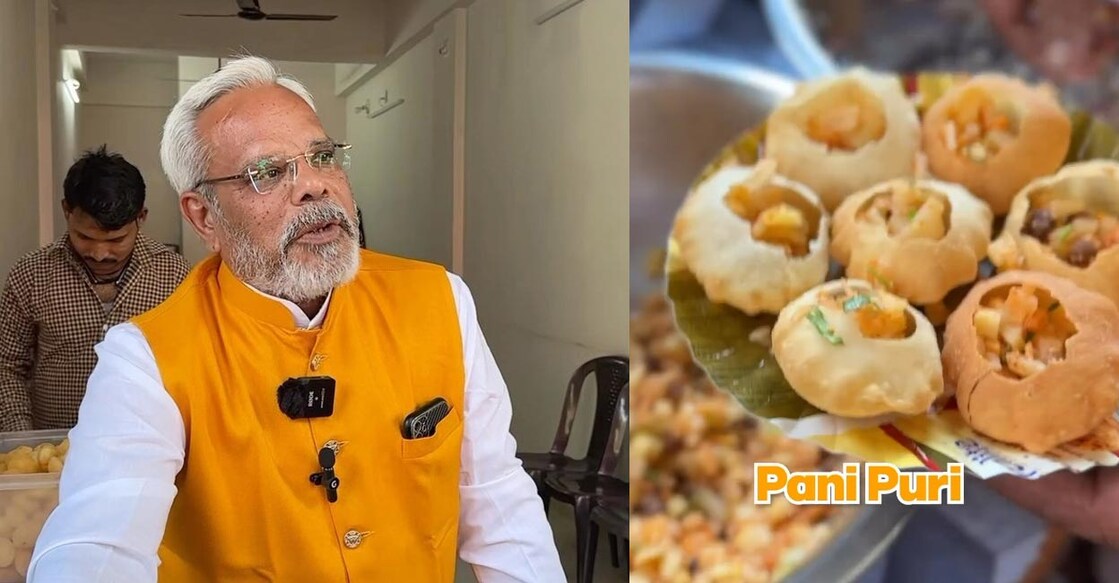 Anilbhai Kattar, PM Modi's lookalike, sells pani puri at the Mota Bazar near Anand in Gujrat. Screengrab from the video posted by Instagram @eatinvadodara