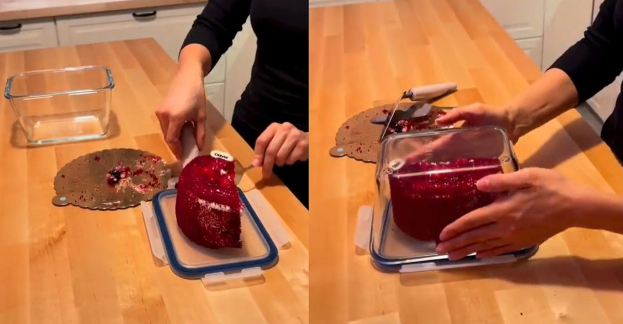 This viral video shows an easy hack to store leftover cake in the fridge