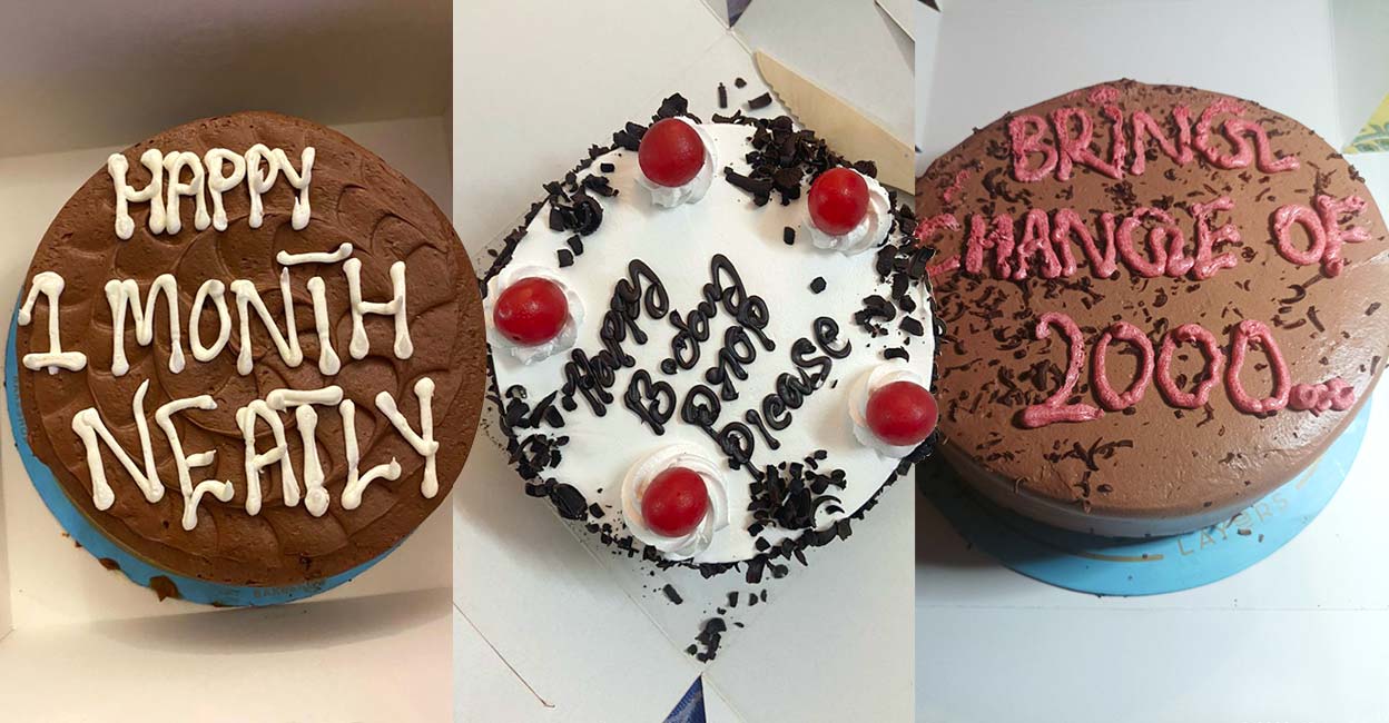 Many Twitter users shared photos of cakes on which instructions and wrong messages were written. Photo: Twitter/@jrshami/mehreenmubashir