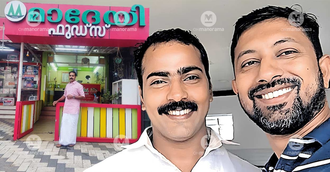 james-abhilash-tomy-mhadei-foods James Mathew in front of his outlet at Panambalam. James Mathew's (left) selfie with Abhilash Tomy (right). Photos: Special Arrangement