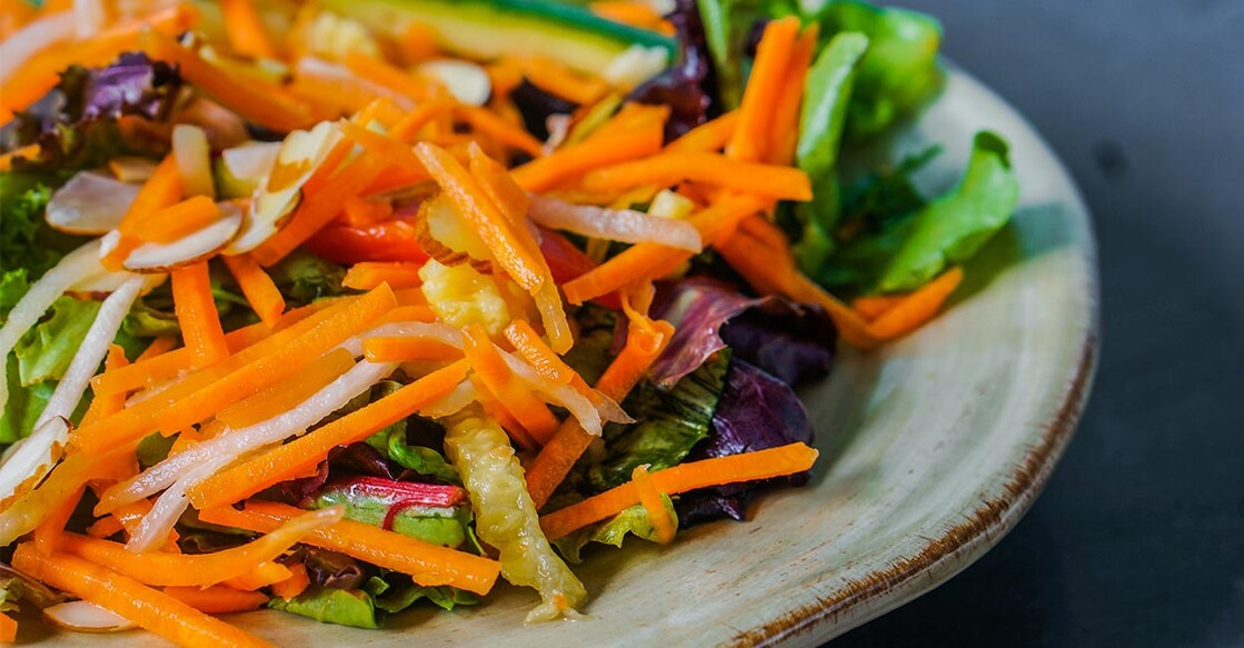 Carrot, almond and cheese salad. Photo: Shutterstock/Alena Haurylik