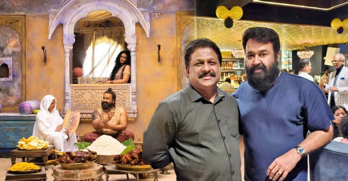 Juby Varghese, the owner of the Fair Dine Caterers in Kottayam  with Mohanlal. Photo: Special Arrangement