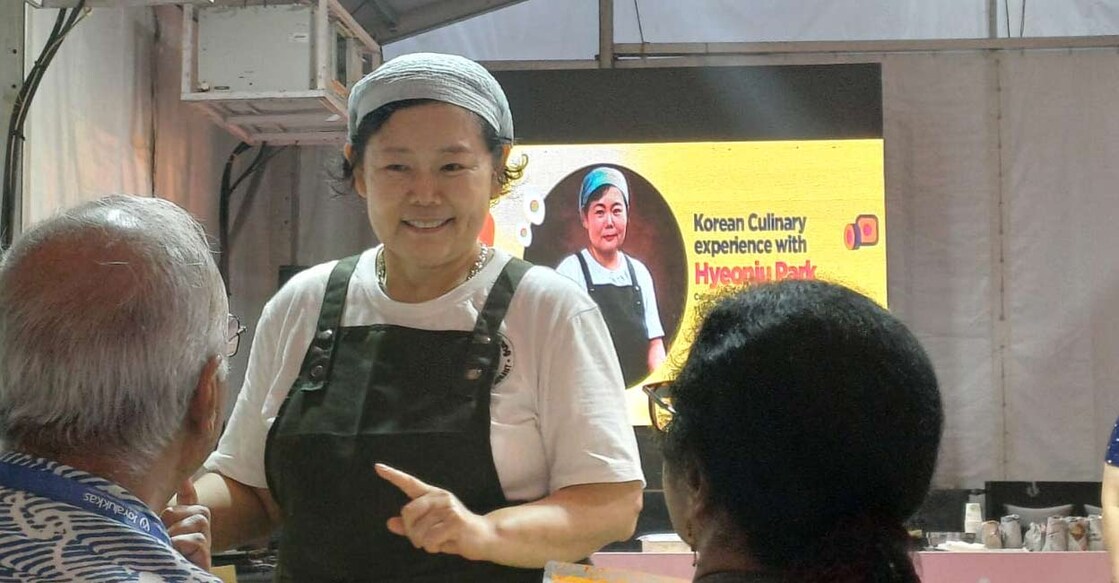 Korean chef Hyeonju Park teaching participants at the culinary workshop held as part of Manorama Hortus. Photo : Special arrangement