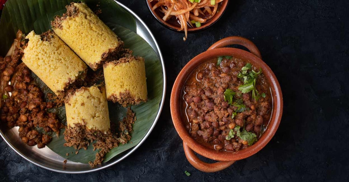 Corn puttu with kadala curry and salad. Photo: iStock/Adela Srinivasan