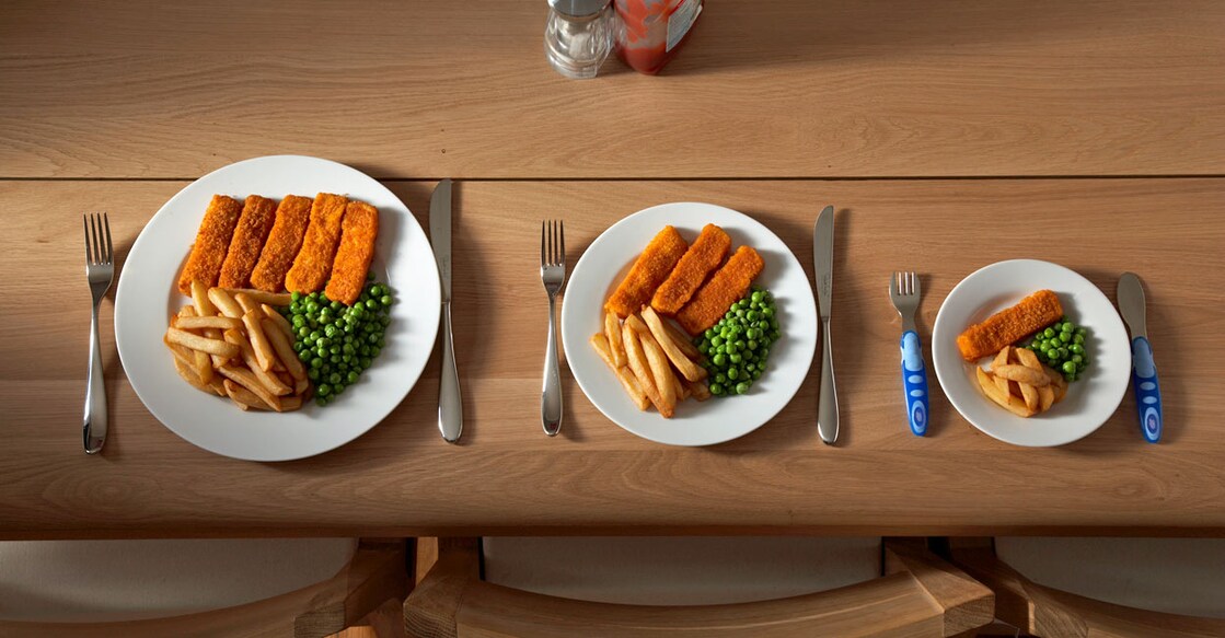 Three different sized portions of food on plate. Photo: iStock/Martin Poole