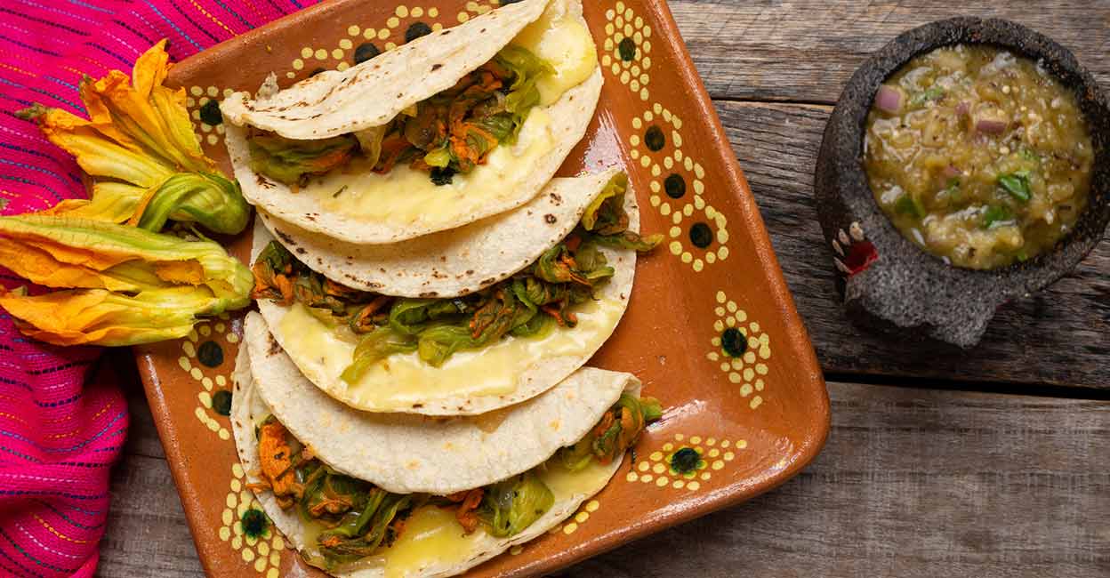 Mexican quesadillas with squash blossom Mexican quesadillas with squash blossom. Photo: iStock/carlosrojas20