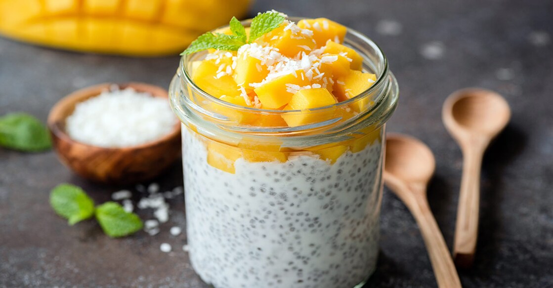Coconut, mango and chia seed pudding. Photo: iStock/Arx0nt