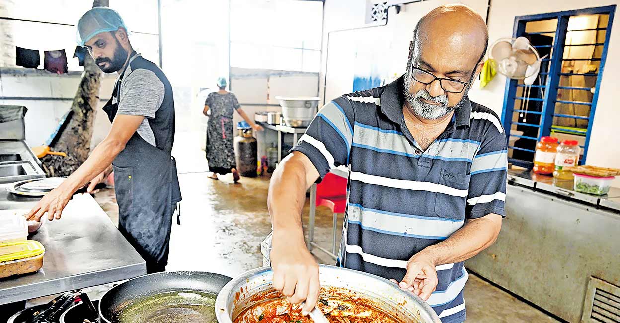 Not only does ex-IAS officer P M Ali Asgar Pasha run Mee Mee, but he also does a lot of the cooking, preparing meat and fish curries for his regular customers.  Photo: Manorama