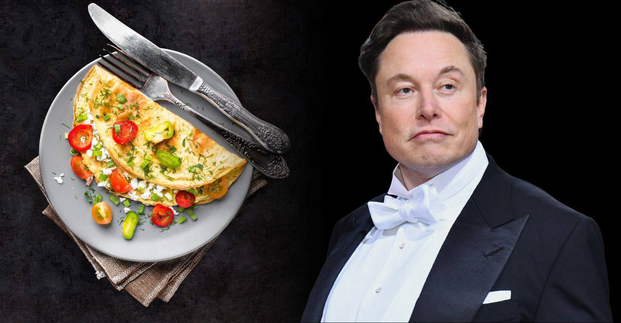 Elon Musk gives up omelettes for a week in mocking gesture against environmentalists. Photo: Reuters/Canva
